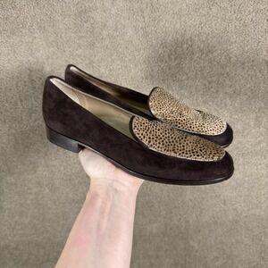 Talbots Shoes Womens 7 Brown Animal Print Loafer Slip On Italy Made Flats